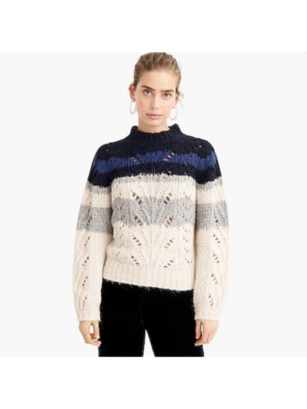 J CREW Point Sur Gray Navy Blue Wool Blend Sweater Size Medium NEW NWT